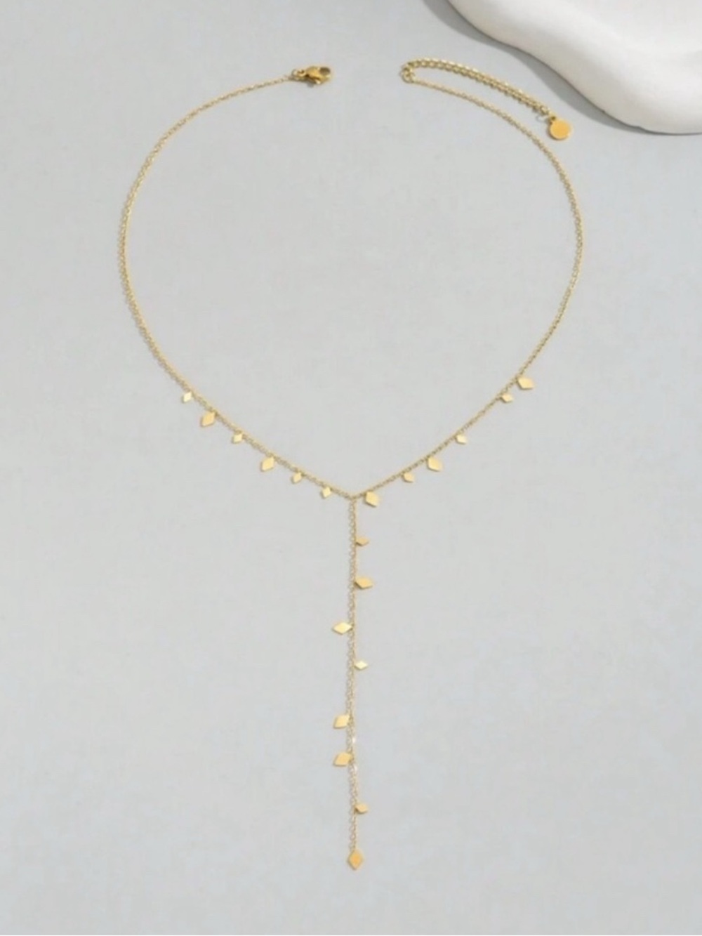 Gold Plated Stainless Steel Geometric Charm Lariat Necklace - Picture 2 of 3